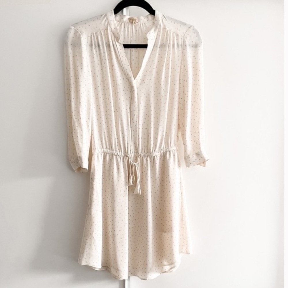 Aritzia BABATON Silk Bennett Dress cream ivory long sleeve pattern print